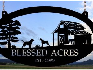 Metal FARM Sign with barn and DOGS