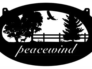 Peacewind sign in black powder coated finish and hanger