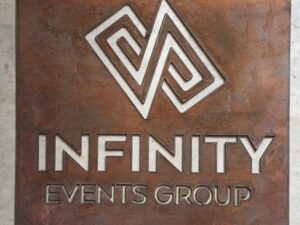 Leyva metal logo in copper patina