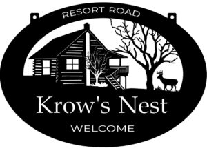 Krow's Nest sign in black