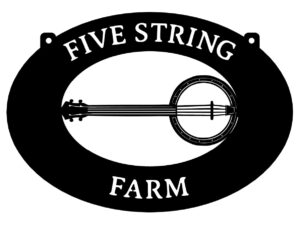 Five String Farm sign in black