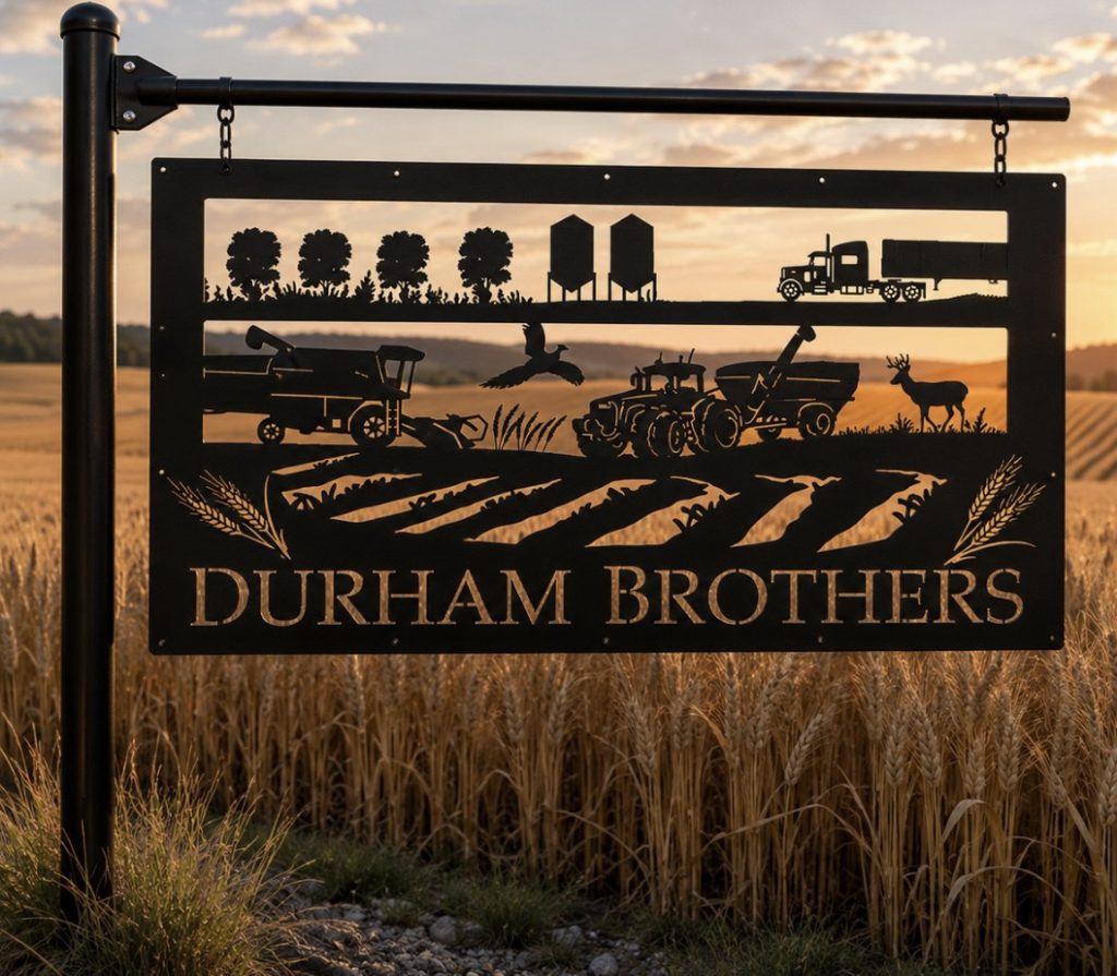 WHEAT FARM SIGN, metal wheat farm sign, combine grain cart wheat field ...