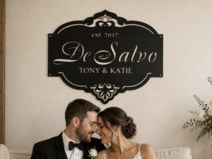 Custom laser cut metal sign with gorgeous detail wedding sign address plaque