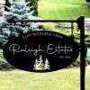 Personalized Sign Evergreen Tree Custom Door Plaque Oval Metal Address Sign Outdoor Family Name Marker Entrance Rustic Home Wall Art Gift