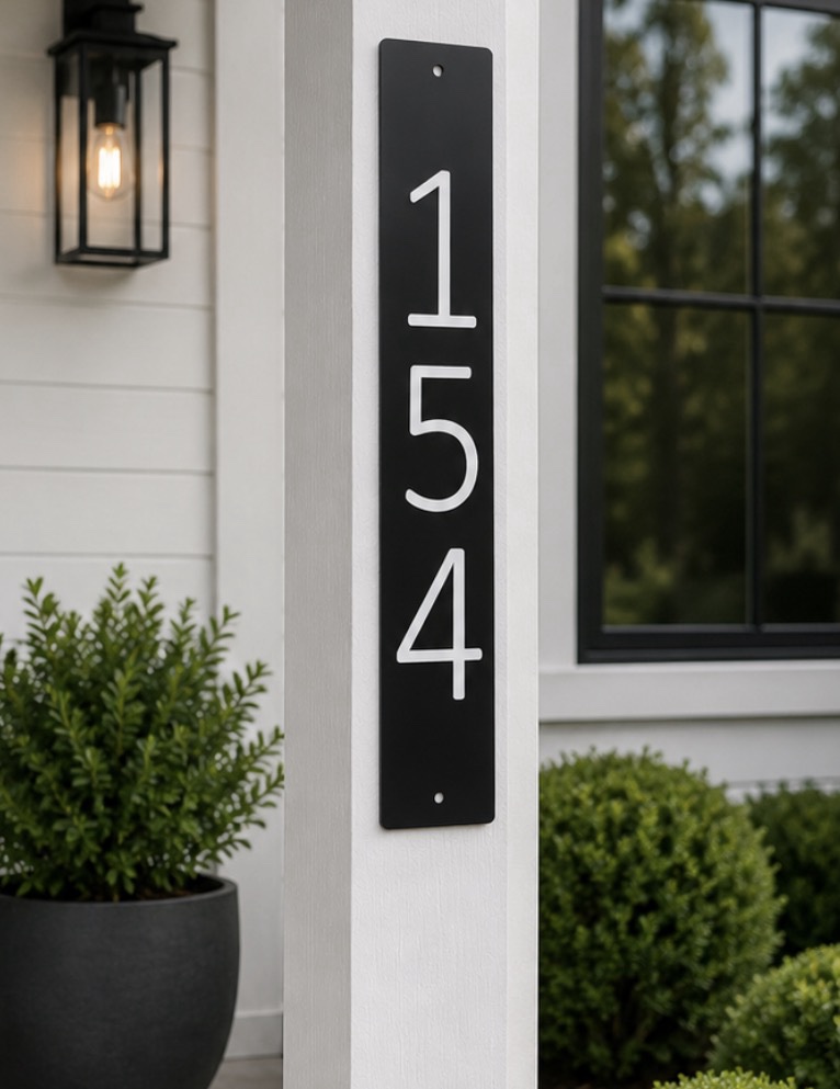 Metal House Number Modern Vertical Address Sign Custom Outdoor Plaque Modern Home Entrance Wall Mounted Door Marker Personalized