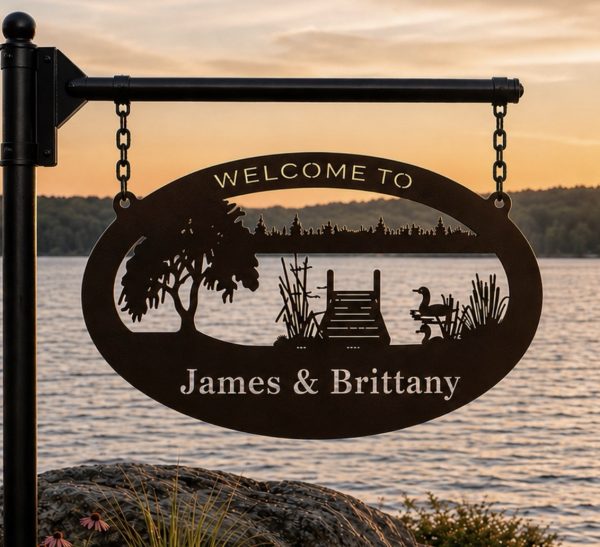 Lak Sign Metal lake sign fish dock address personalized lake cottage plaque ...