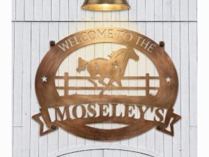 Metal HORSE sign with galluping horse and your name in banner