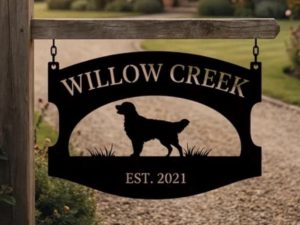 Metal DOG Sign personalized with LAB dog silhouette or golden retriever