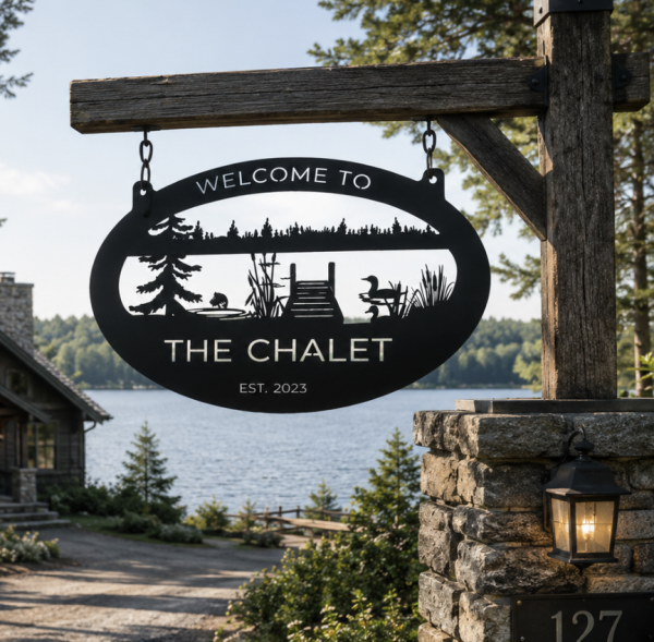 Lak Sign Metal lake fish Sign, Evergreen LAKE DOCK fish sign , lake sign ...