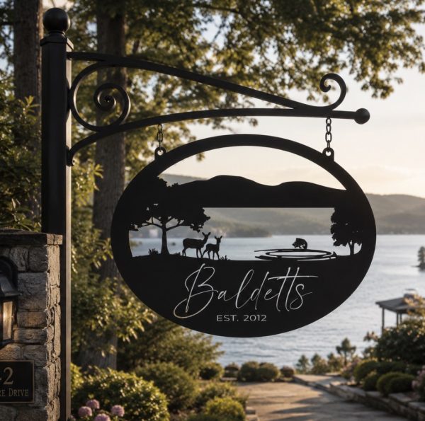 Lak Sign LAKE jumping fish sign deer lake cottage plaque personalized driveway ...