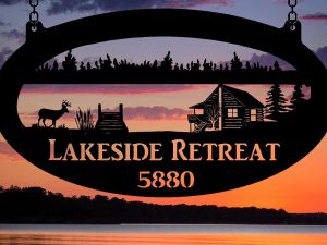 Metal Lake Cabin Sign, LAKE Fishing Dock sign , lake sign customized with your name