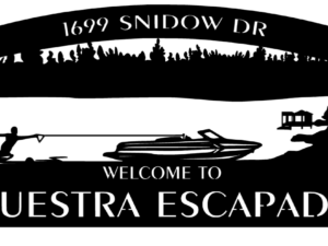 Skiboat lake dock sign in black